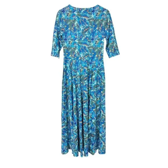 Peruvian Connection Maldives Maxi Dress Pool Blue Floral Pima Cotton EUC Size S - Picture 5 of 10